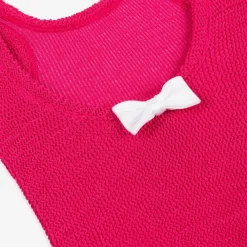 Hunza G Swimwear*Girls Pink Bow Crinkle Swimsuit