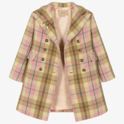Gucci Coats & Jackets*Girls Pink Check Wool Coat