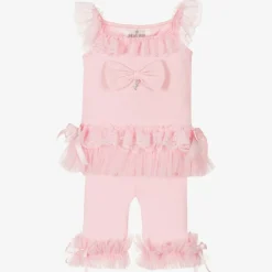 Beau KiD Outfit Sets|Outfit Sets*Girls Pink Cotton & Lace Leggings Set