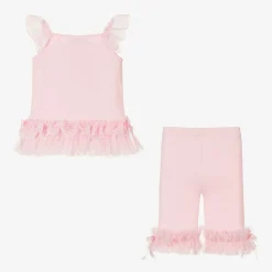 Beau KiD Outfit Sets|Outfit Sets*Girls Pink Cotton & Lace Leggings Set