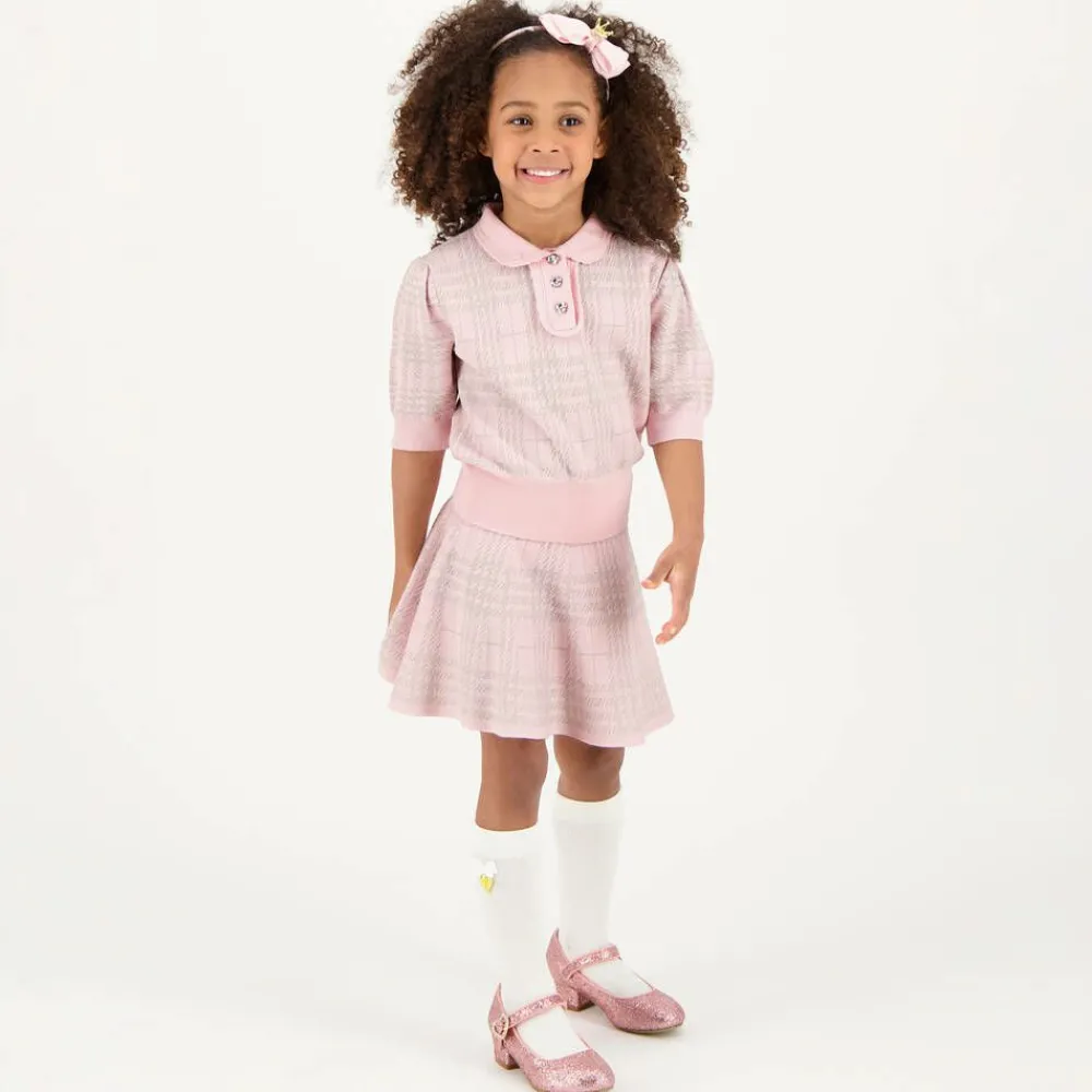 Angels Face Outfit Sets*Girls Pink Cotton & Lurex Check Skirt Set FairyPink