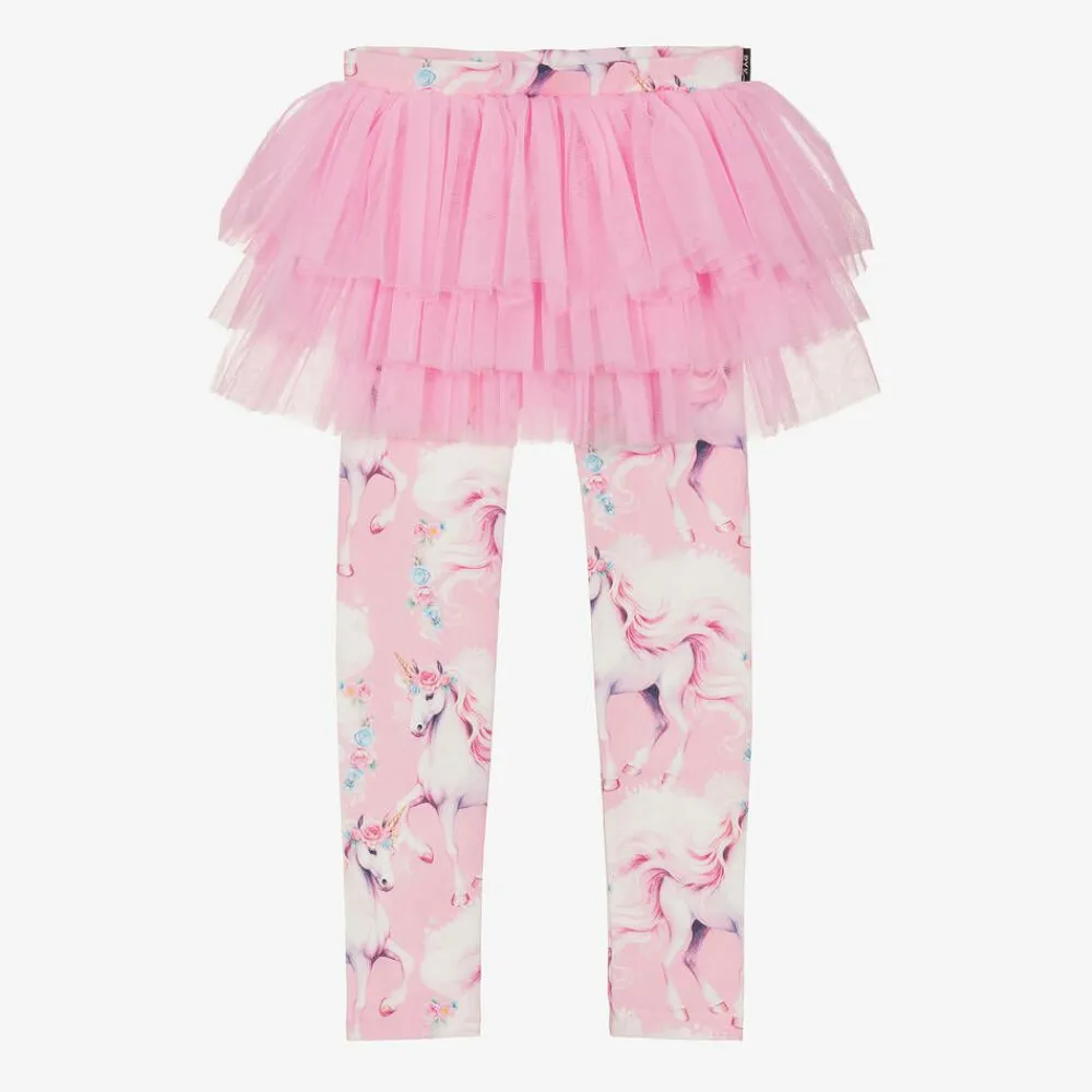 Rock Your Baby Leggings*Girls Pink Cotton & Tulle Unicorn Leggings
