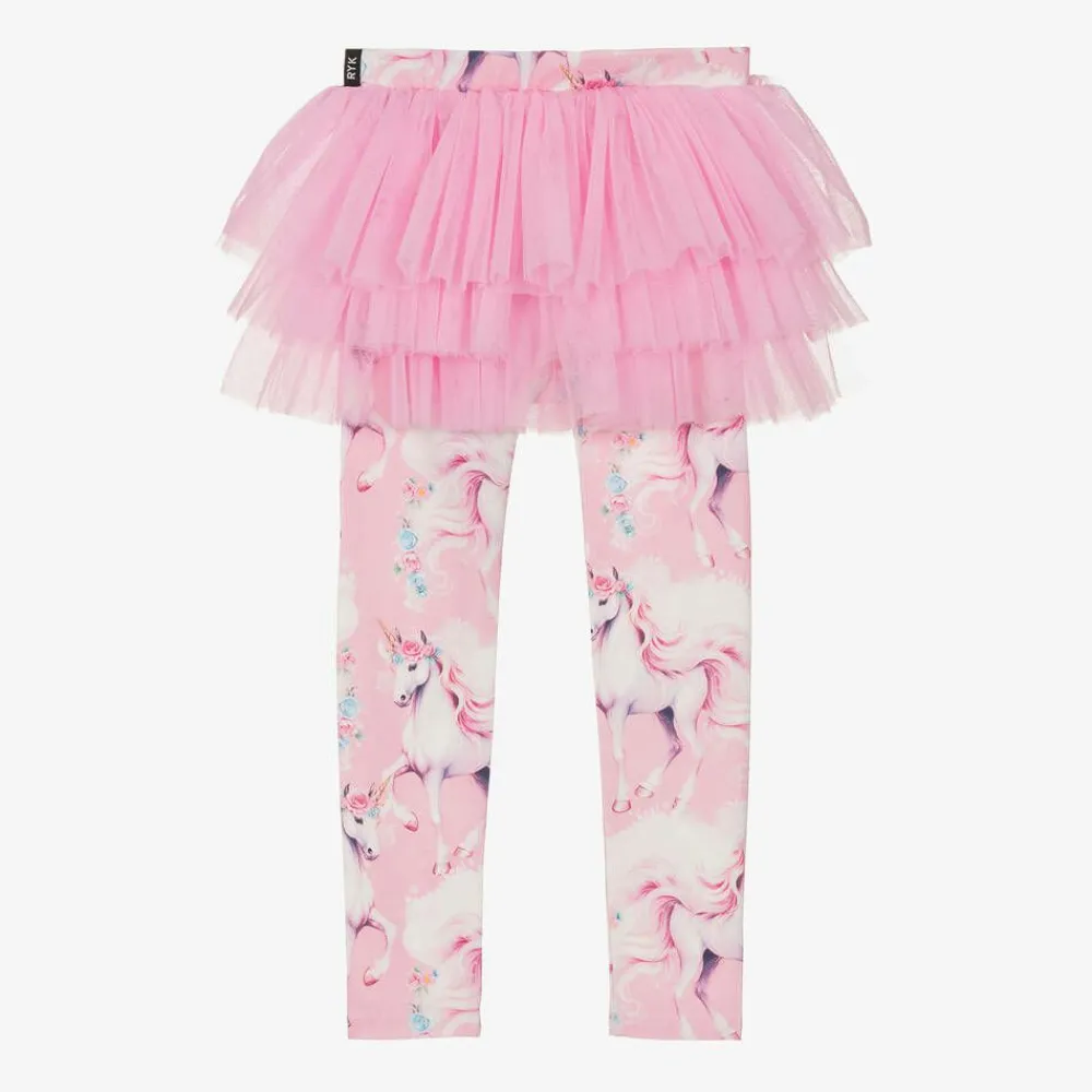 Rock Your Baby Leggings*Girls Pink Cotton & Tulle Unicorn Leggings