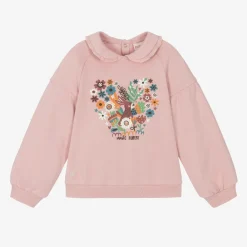 Boboli Tops*Girls Pink Cotton Collared Sweatshirt