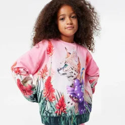 Molo Tops*Girls Pink Cotton Fancy Cat Sweatshirt