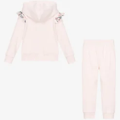 Caramelo Kids Tracksuits*Girls Pink Cotton Floral Bow Tracksuit