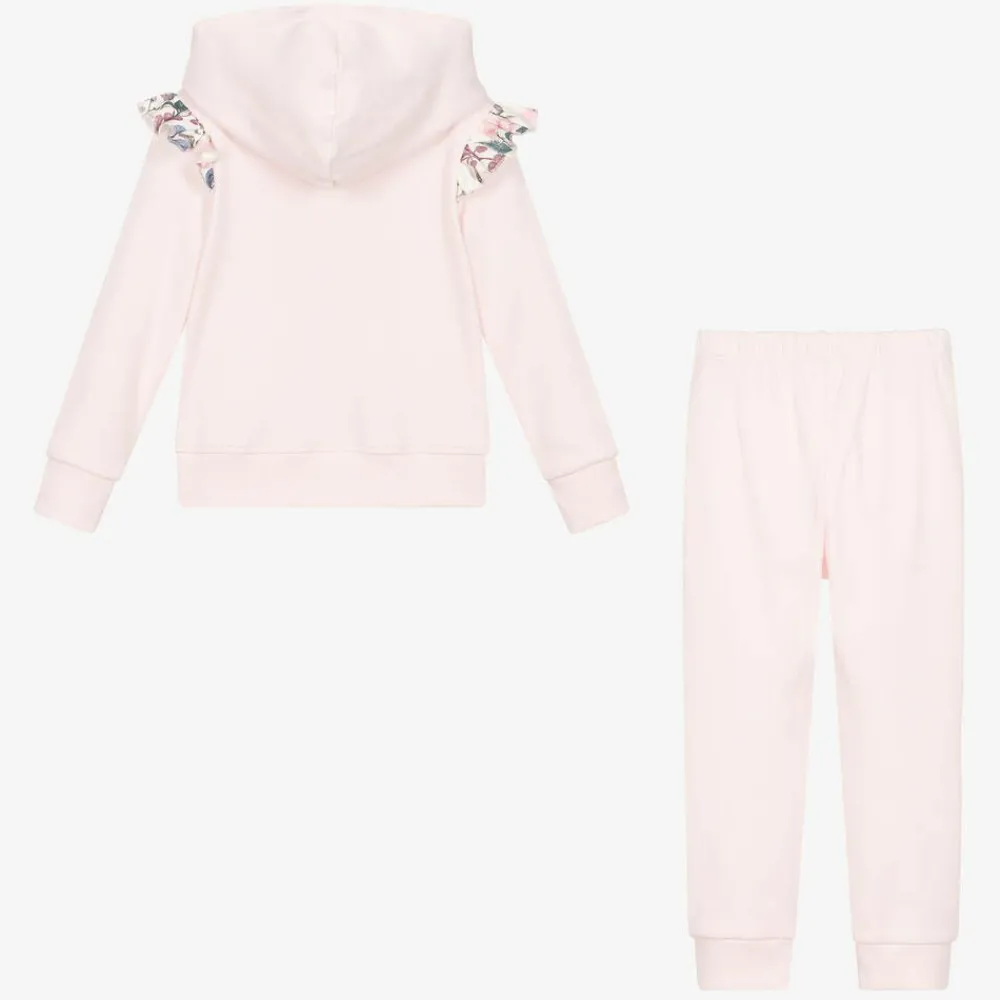 Caramelo Kids Tracksuits*Girls Pink Cotton Floral Bow Tracksuit