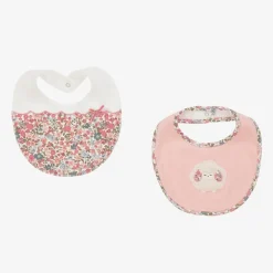 Mayoral Newborn Feeding Accessories*Girls Pink Cotton Floral Sheep Bibs (2 Pack)