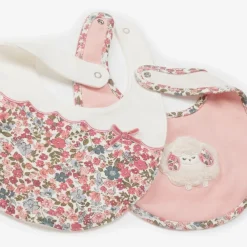 Mayoral Newborn Feeding Accessories*Girls Pink Cotton Floral Sheep Bibs (2 Pack)