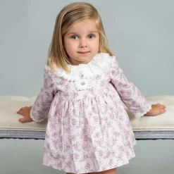 Foque Dresses*Girls Pink Cotton Floral Dress