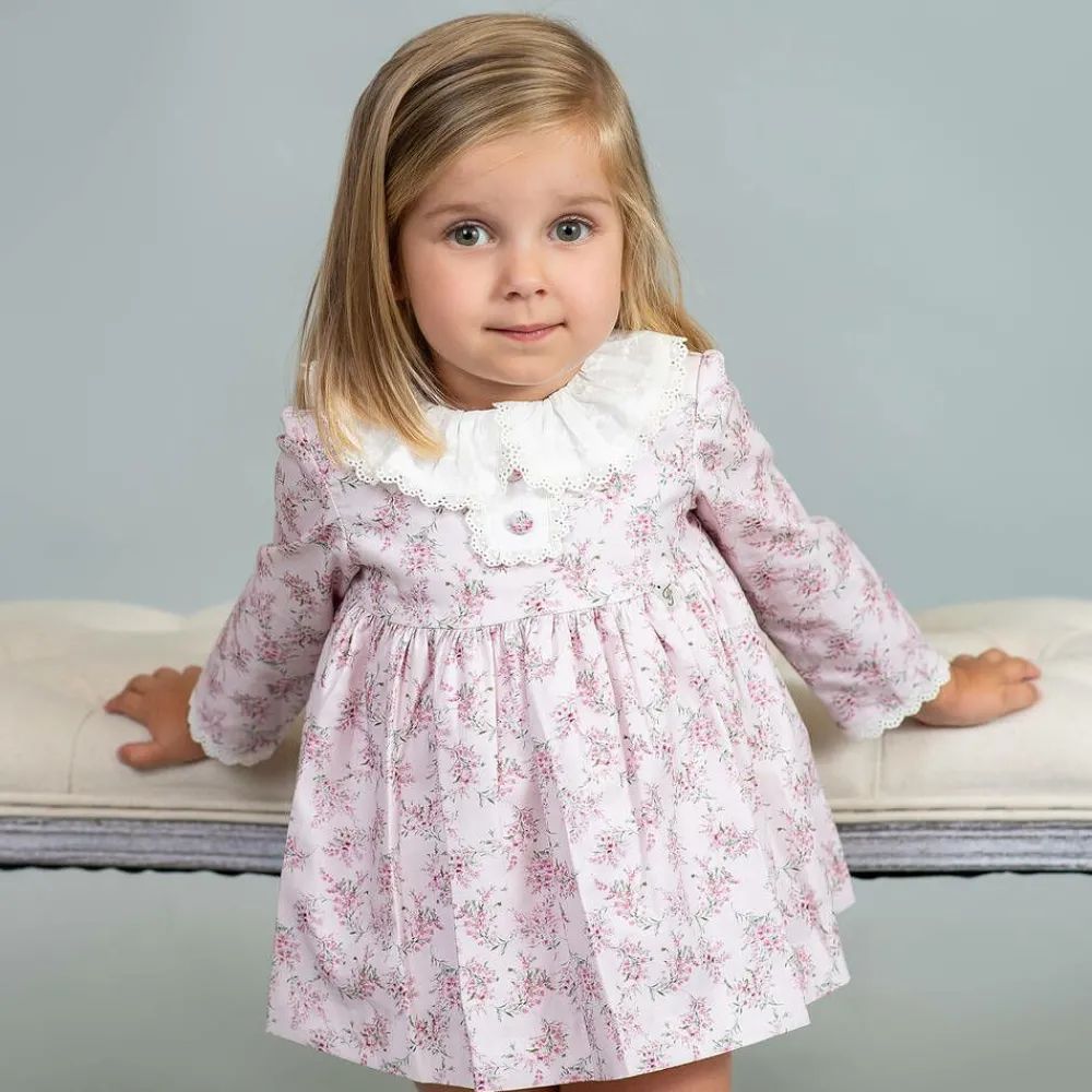 Foque Dresses*Girls Pink Cotton Floral Dress