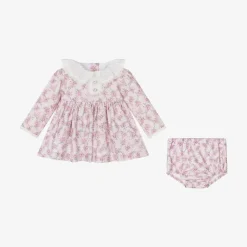 Foque Dresses*Girls Pink Cotton Floral Dress