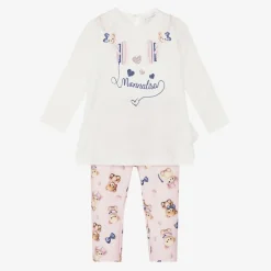 Monnalisa Outfit Sets*Girls Pink Cotton Headphones Leggings Set