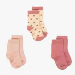 Petit Bateau Socks|Socks*Girls Pink Cotton Heart Socks (3 Pack)