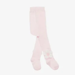 Monnalisa Tights|Tights*Girls Pink Cotton Knit Flower Tights
