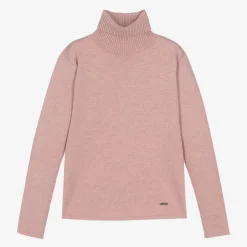 Mayoral Tops*Girls Pink Cotton Knit Roll Neck Sweater