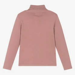 Mayoral Tops*Girls Pink Cotton Knit Roll Neck Sweater