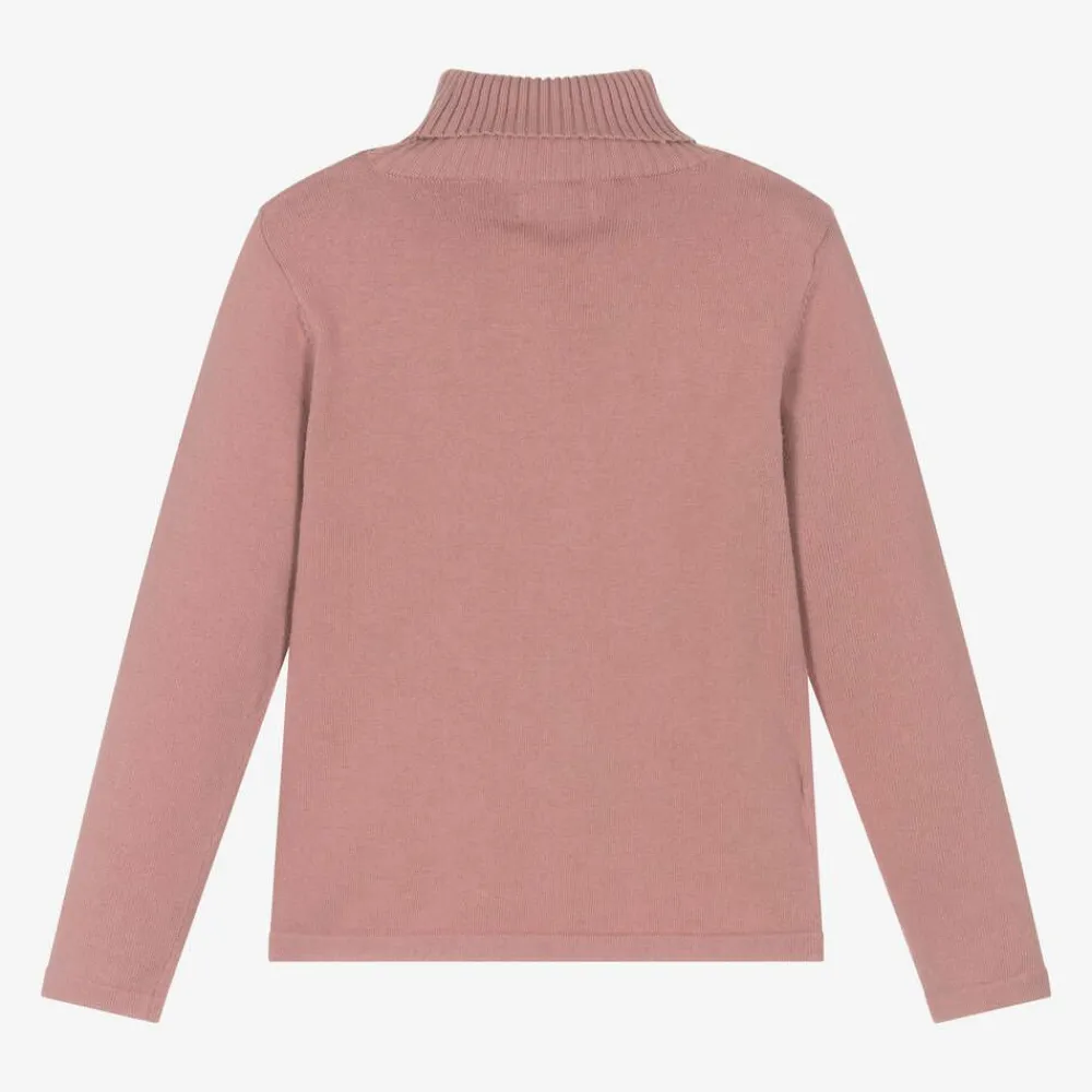 Mayoral Tops*Girls Pink Cotton Knit Roll Neck Sweater