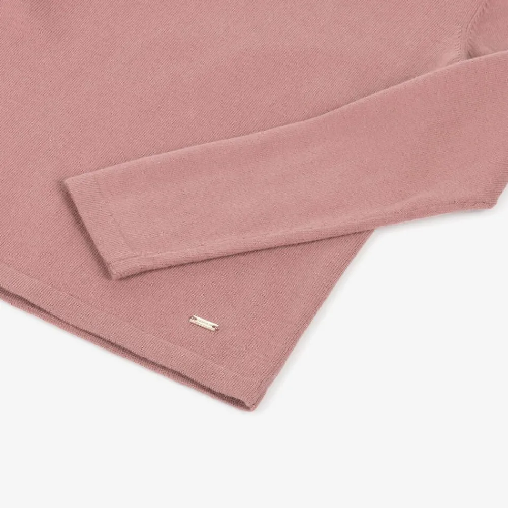 Mayoral Tops*Girls Pink Cotton Knit Roll Neck Sweater