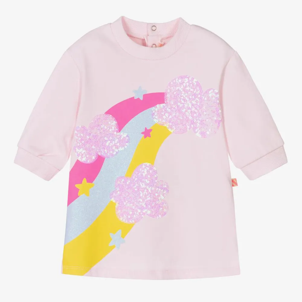 Billieblush Dresses*Girls Pink Cotton Sequin Rainbow Dress