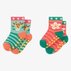 Frugi Socks|Socks*Girls Pink Cotton Slipper Socks (2 Pack)