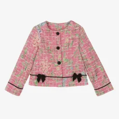 Piccola Speranza Coats & Jackets*Girls Pink Cotton Tweed Jacket