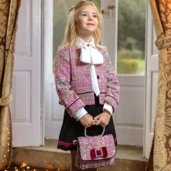 Piccola Speranza Coats & Jackets*Girls Pink Cotton Tweed Jacket
