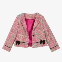 Piccola Speranza Coats & Jackets*Girls Pink Cotton Tweed Jacket