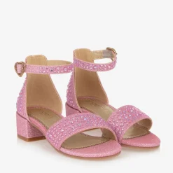Angels Face Sandals|Sandals*Girls Diamanté Heeled Sandals Pink