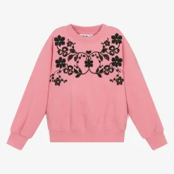 Molo Tops*Girls Pink Embroidered Cotton Sweatshirt FlamingoPlume