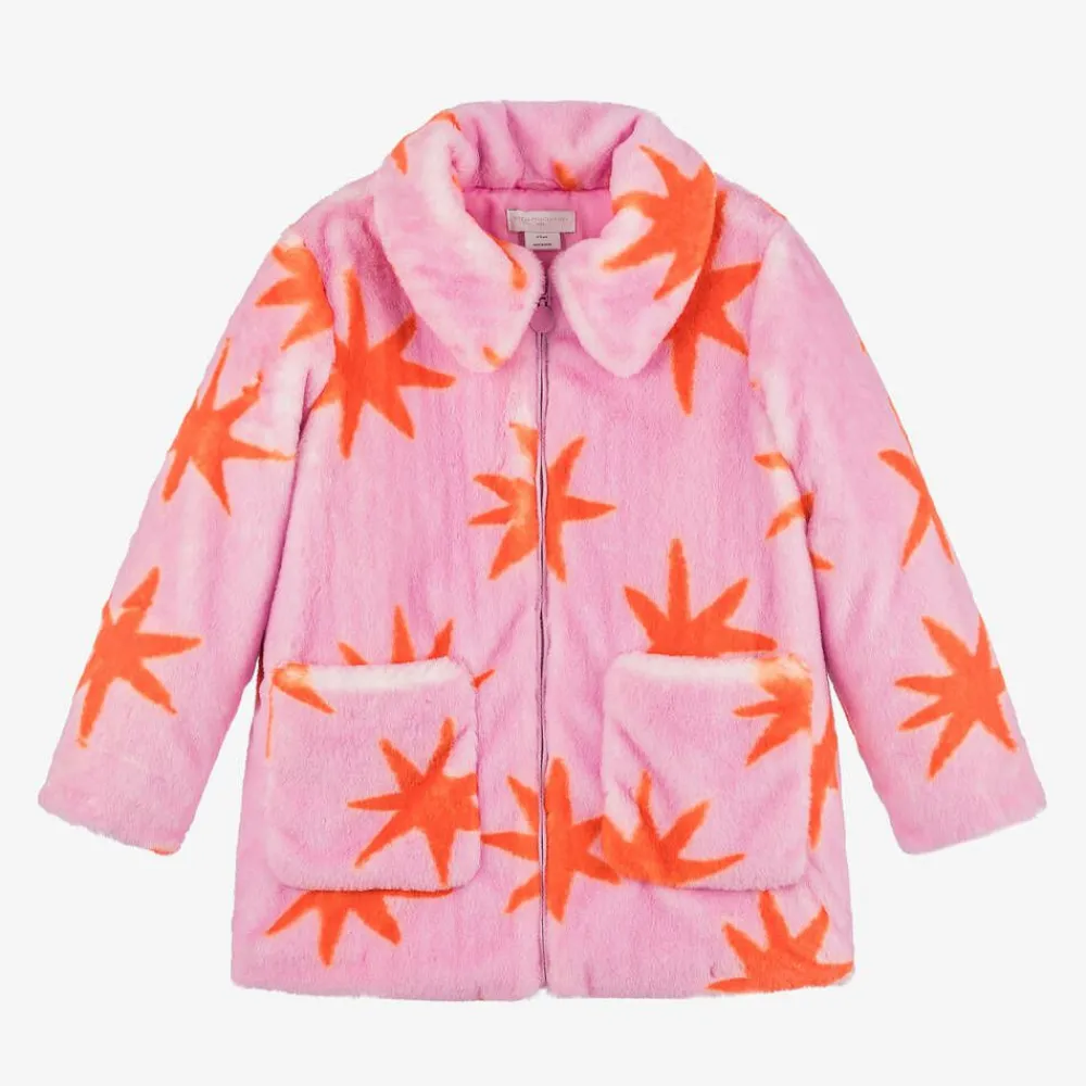 Stella McCartney Kids Coats & Jackets*Girls Pink Faux Fur Cosmic Stars Coat
