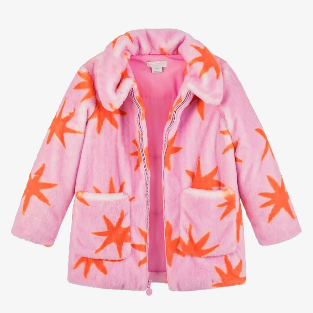 Stella McCartney Kids Coats & Jackets*Girls Pink Faux Fur Cosmic Stars Coat