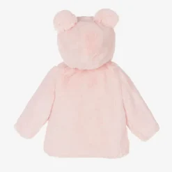 A Dee Coats & Jackets*Girls Pink Faux Fur Hooded Coat