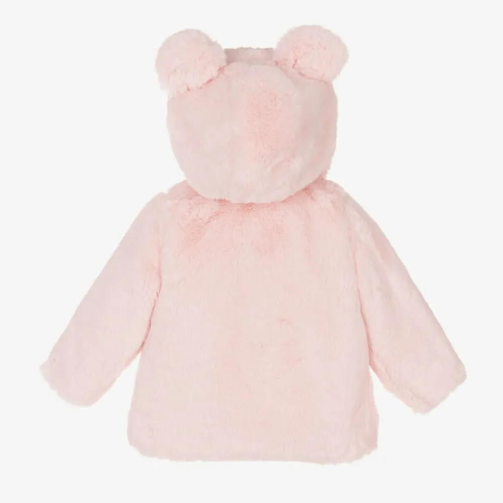 A Dee Coats & Jackets*Girls Pink Faux Fur Hooded Coat