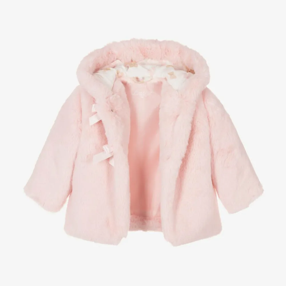A Dee Coats & Jackets*Girls Pink Faux Fur Hooded Coat
