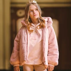 Lapin House Coats & Jackets*Girls Pink Faux Fur Hooded Jacket
