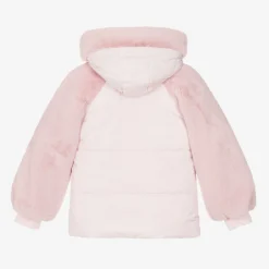 Lapin House Coats & Jackets*Girls Pink Faux Fur Hooded Jacket