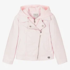 Guess Coats & Jackets*Girls Pink Faux Leather Biker Jacket