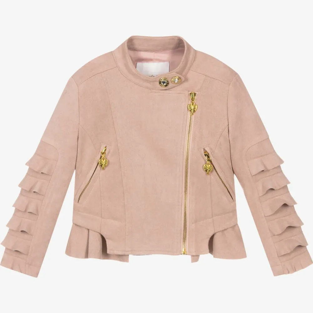 Angels Face Coats & Jackets*Girls Pink Faux Suede Biker Jacket Blush