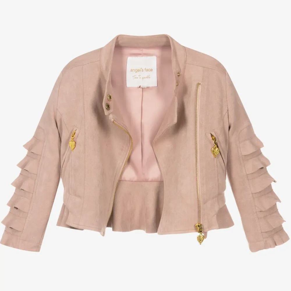 Angels Face Coats & Jackets*Girls Pink Faux Suede Biker Jacket Blush
