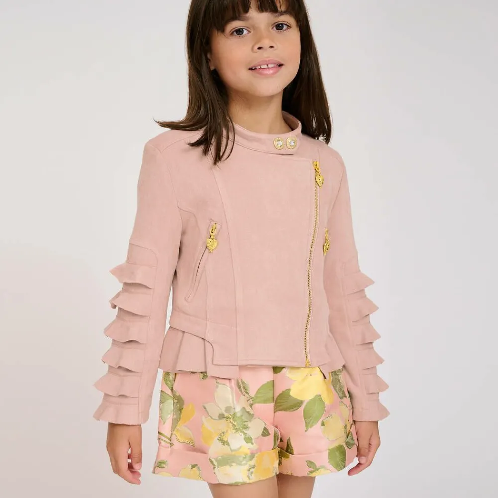 Angels Face Coats & Jackets*Girls Pink Faux Suede Biker Jacket Blush
