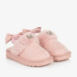 Monnalisa Slippers|Slippers*Girls Pink Faux Suede Sparkle Slippers