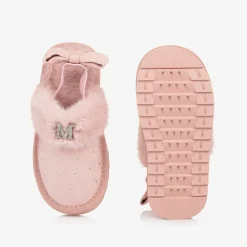 Monnalisa Slippers|Slippers*Girls Pink Faux Suede Sparkle Slippers