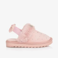 Monnalisa Slippers|Slippers*Girls Pink Faux Suede Sparkle Slippers