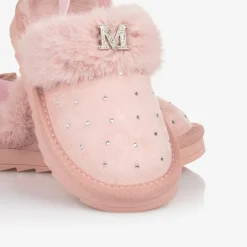 Monnalisa Slippers|Slippers*Girls Pink Faux Suede Sparkle Slippers