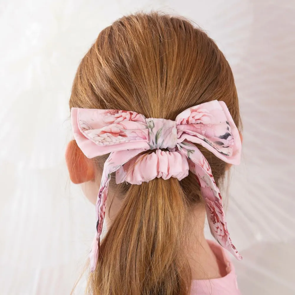 Patachou Hair Accessories*Girls Pink Floral Hair Bow Elastic