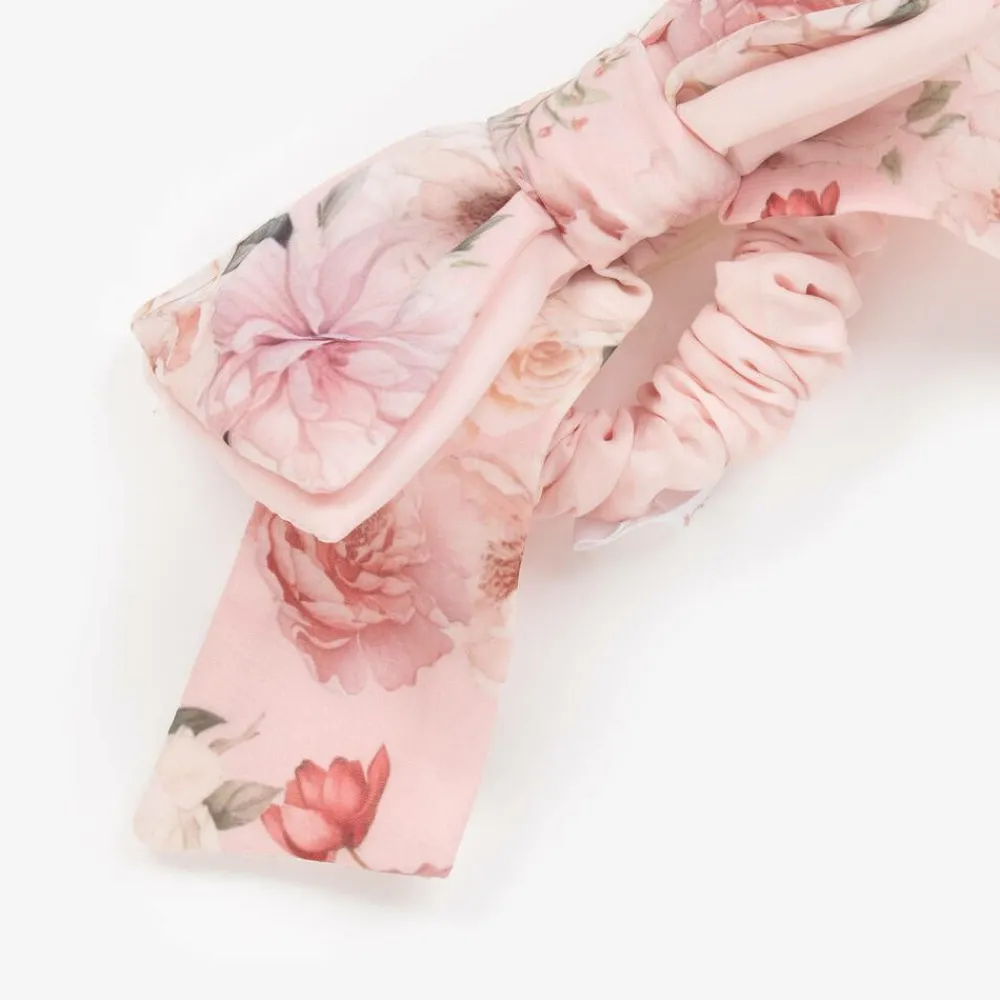 Patachou Hair Accessories*Girls Pink Floral Hair Bow Elastic