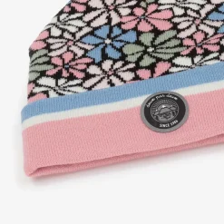 Deux par Deux Hats*Girls Pink Floral Knitted Pom-Pom Hat