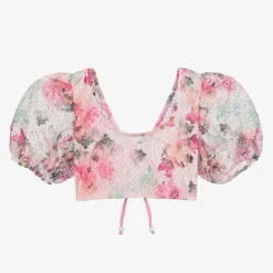 Nessi Byrd Swimwear*Girls Pink Floral Lace Cropped Beach Top (UV50)