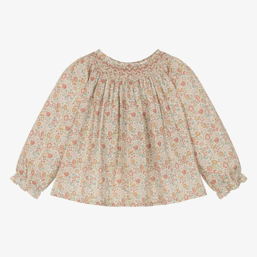 Bonpoint Tops*Girls Pink Floral Print Cotton Blouse